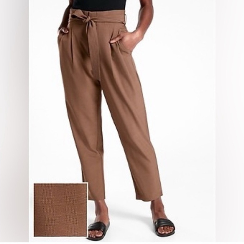 Athleta Brown Airy Lightweight Skyline Plaid Pant II Paperbag Waist Tie size 6